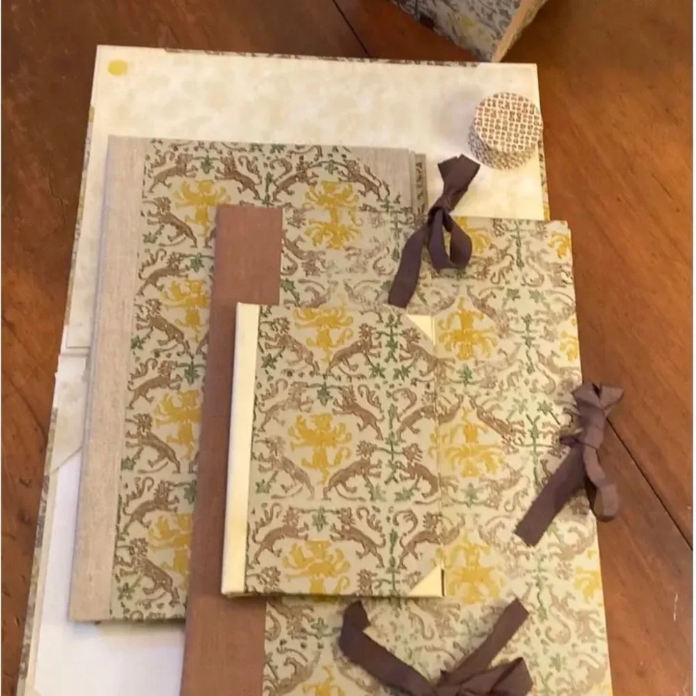Handmade Italian bookbinders paper, medieval gold/brown pattern office organizer